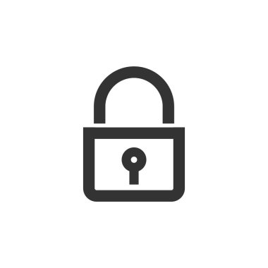 Kalın ana hatlı asma kilit simgesi. Siyah ve beyaz tek renkli vektör çizimi.