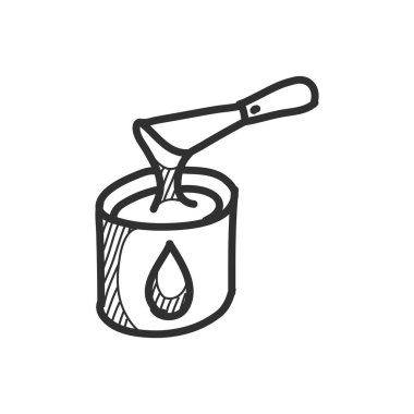 Eskiz tarzında boya kovası ikonu. El çizimi vektör illüstrasyonu.