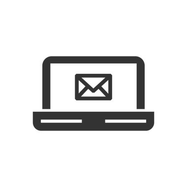 Kalın ana hatlı bir e- posta simgesi. Siyah ve beyaz tek renkli vektör çizimi.