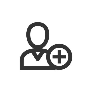 Kalın ana hatlı arkadaş simgesi ekle. Siyah ve beyaz tek renkli vektör çizimi.