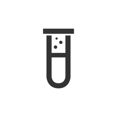 Kalın ana hatlı test tüpü simgesi. Siyah ve beyaz tek renkli vektör çizimi.