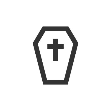 Kalın ana hatlı tabut simgesi. Siyah ve beyaz tek renkli vektör çizimi.