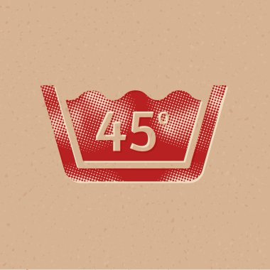 Yıkama sıcaklığı simgesi yarım ton şeklinde. Grunge arkaplan vektör illüstrasyonu.