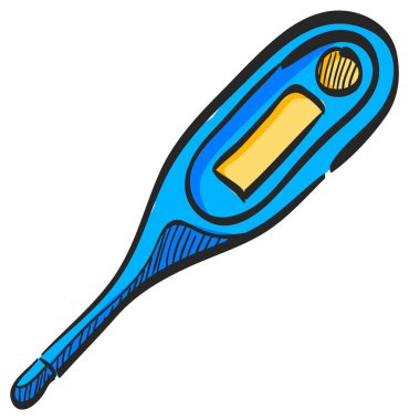 Renk çiziminde dijital termometre simgesi. Tıbbi ekipman, sağlık doktoru.