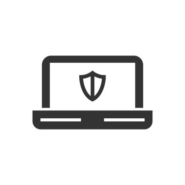 Kalın ana hatlı dizüstü bilgisayar simgesi. Siyah ve beyaz tek renkli vektör çizimi.