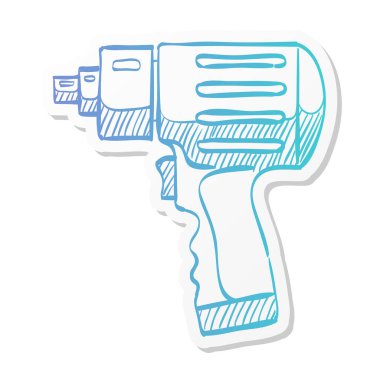 Etiket rengi ile elektrikli tornavida simgesi. Makine ev işi aracı