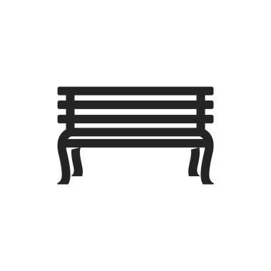 Park bankının ana hatları kalın. Siyah ve beyaz tek renkli vektör çizimi.