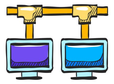 Yerel alan ağ renk çizimi simgesi. Bilgisayar bağlantısı internet ağı