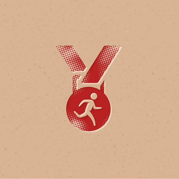 Icône Médaille Athlétique Demi Teinte Illustration Vectorielle Fond Grunge — Image vectorielle