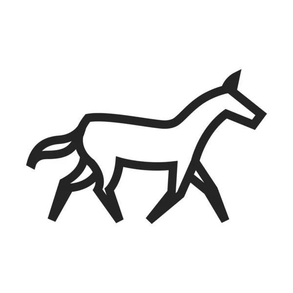 Лошадь Бежит Значок Толстой Очертания Стиле Черно Белая Монохромная Векторная — стоковый вектор