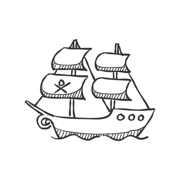 Piratenschiff Ikone Skizzen Handgezeichnete Vektorillustration — Stockvektor