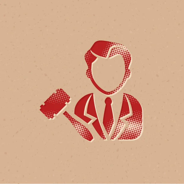 Icono Subastador Estilo Semitono Grunge Fondo Vector Ilustración — Vector de stock