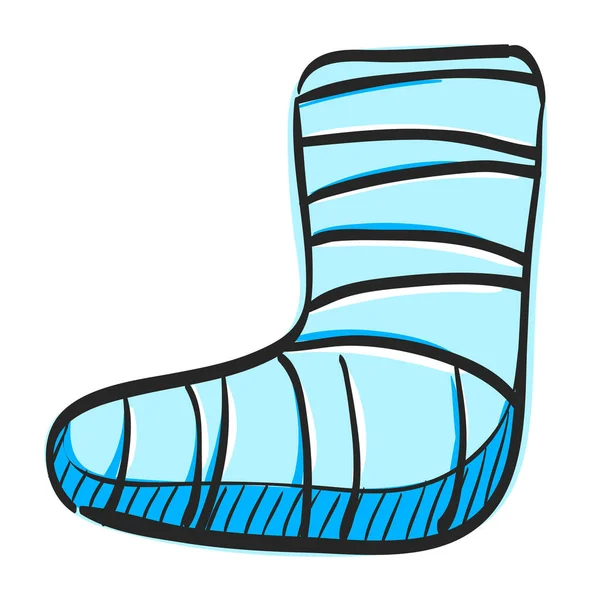 Verletzt Fuß Symbol Farbe Zeichnung Gipsabguss Gebrochenes Bein — Stockvektor