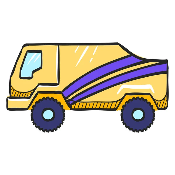 Rally Truck Pictogram Kleur Tekening Sport Extreme Race Woestijn Competitie — Stockvector