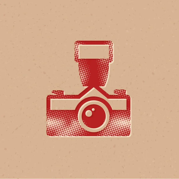 Old Camera Icon Halftone Style Grunge Background Vector Illustration — Stock Vector