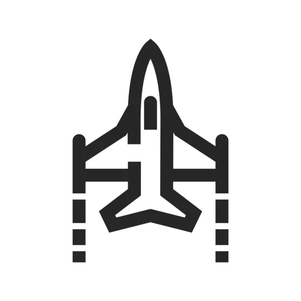 Fighter Jet Icoon Dikke Outline Stijl Zwart Wit Monochrome Vector — Stockvector