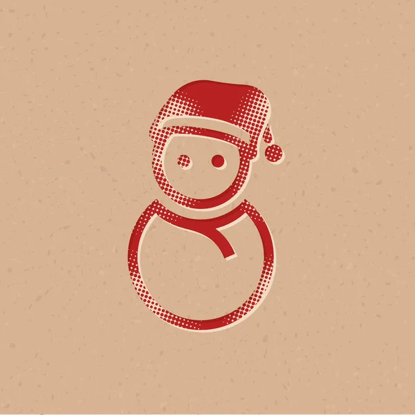 Икона Снеговика Полутоновом Стиле Гранжевая Фоновая Векторная Иллюстрация — стоковый вектор