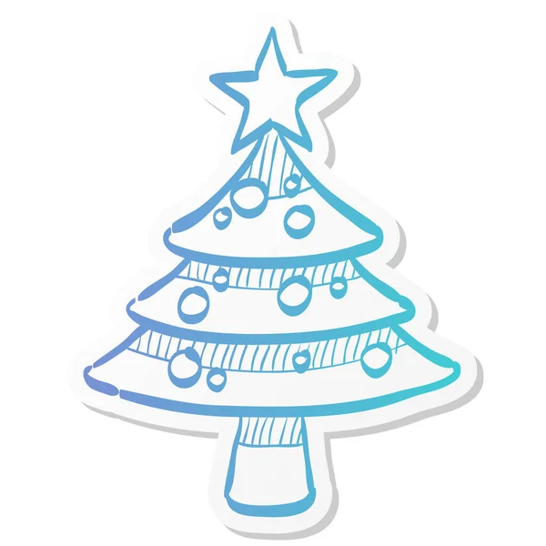 Ícone Árvore Natal Estilo Cor Adesivo — Vetor de Stock