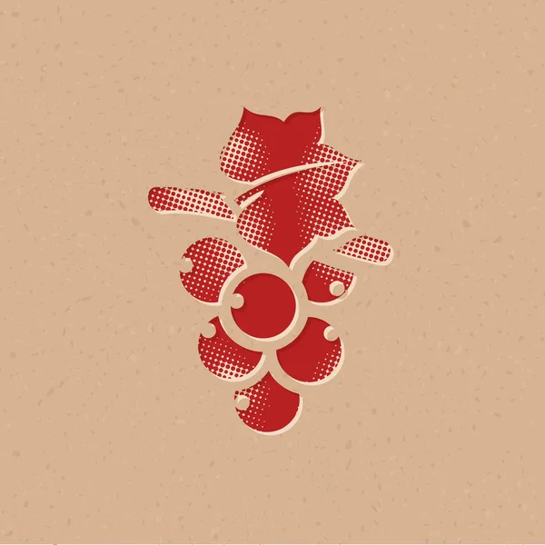 ハーフトーンスタイルでブドウのアイコン 背景のグランジベクトル図 — ストックベクタ