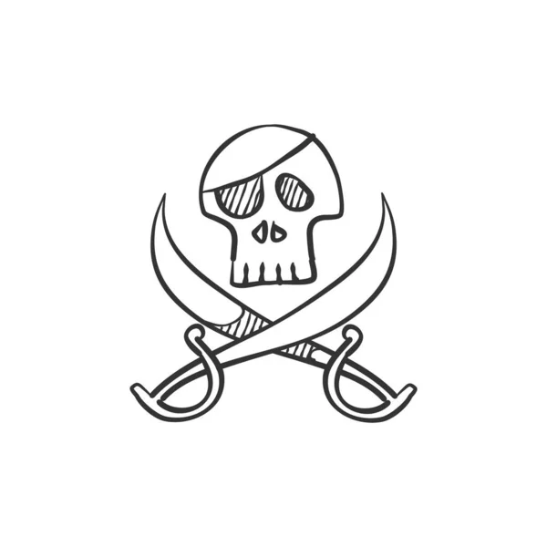 Skalle Och Svärd Ikonen Skiss Stil Piratsymbol Handritad Vektor Illustration — Stock vektor