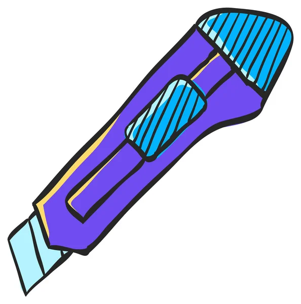 Ikona Noża Tnącego Kolorowym Rysunku Ostra Precyzja Sprzętu Biurowego — Wektor stockowy