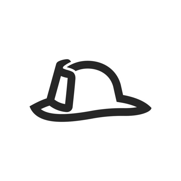 Fireman hat icon in thick outline style. Black and white monochrome vector illustration.