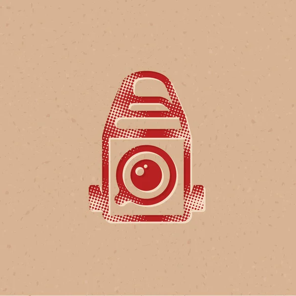 하프톤 스타일의 카메라 아이콘 Grunge Background Vector Illustration — 스톡 벡터