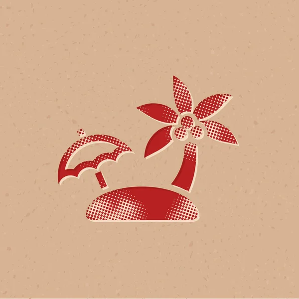 Island Icon Halftone Style Grunge Background Vector Illustration — Stock Vector