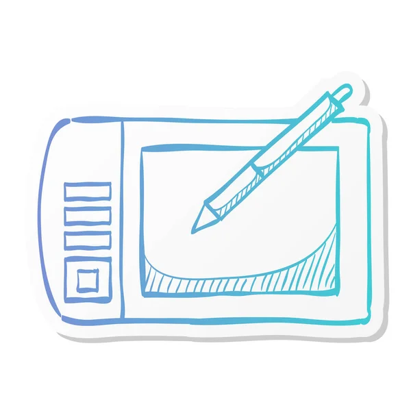 Desenho Ícone Tablet Estilo Cor Adesivo Ilustrador Ferramentas Computador Caneta —  Vetores de Stock