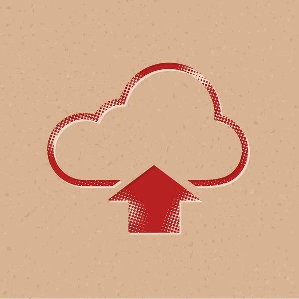 Ikona Nahrávání Cloudu Polotónovém Stylu Grunge Pozadí Vektorové Ilustrace — Stockový vektor