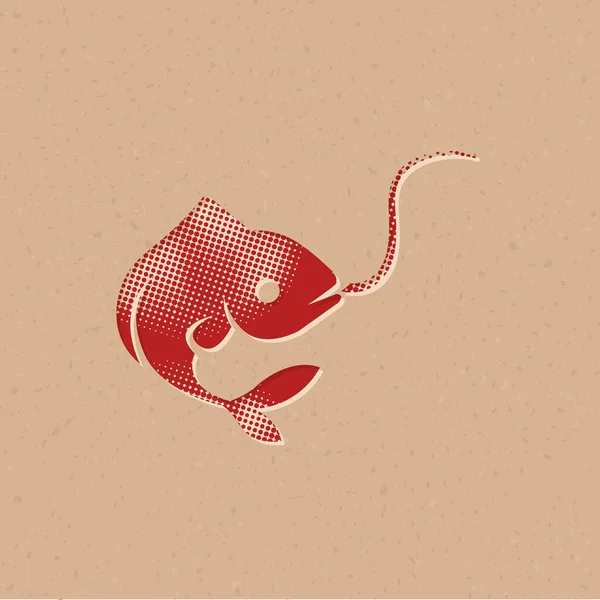 Hooked fish icon in halftone style. Grunge background vector illustration. — Stock Illustration Hooked Fish Icon Halftone Style Grunge Background Vector Illustration Stock Vector