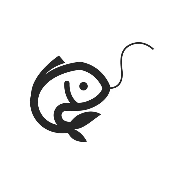 Hooked fish icon in thick outline style. Black and white monochrome vector illustration. — Stock Illustration Hooked Fish Icon Thick Outline Style Black White Monochrome Vector Royalty Free Stock Vectors