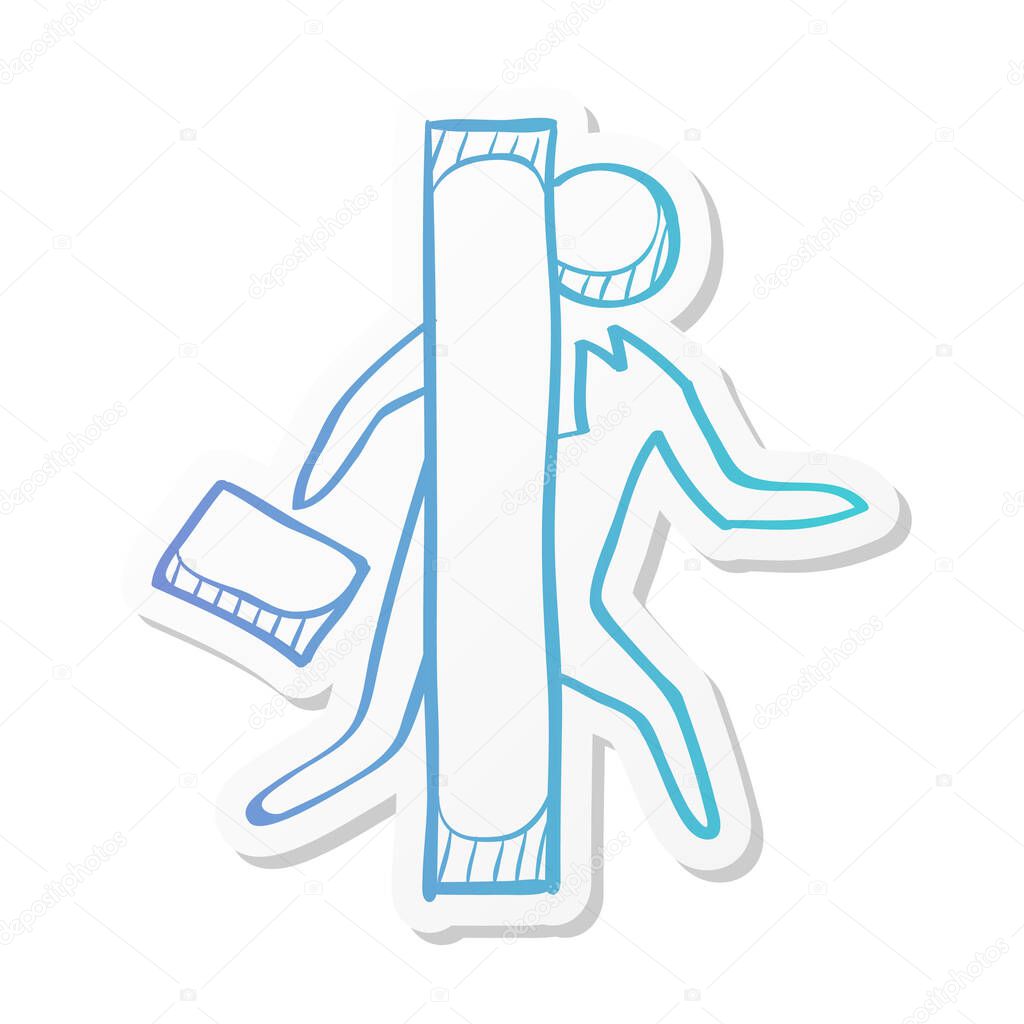 Businessman challenge icon in sticker color style. Business metaphor man exit boundary out of the box
