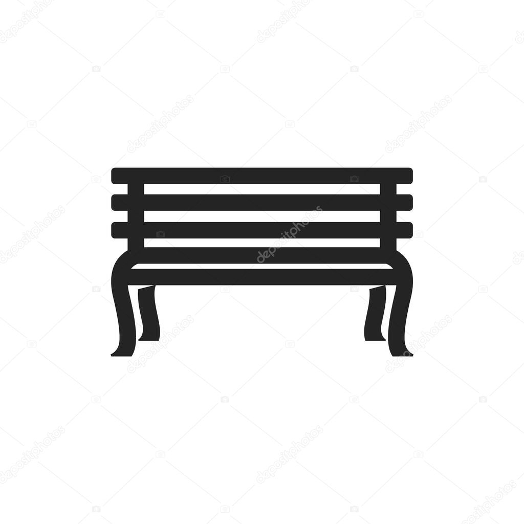 Park bench icon in thick outline style. Black and white monochrome vector illustration.