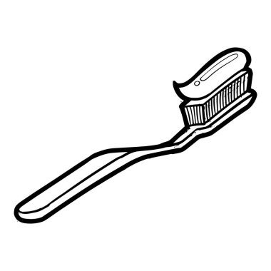 Diş fırçasının çizdiği el resmi. Siyah ve beyaz vektör.