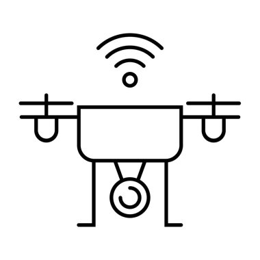 İnsansız hava aracı simgesi ince hatlarda. Vektör illüstrasyonu.