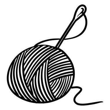 İplik ve iğneler elle çizilmiş. El işi..