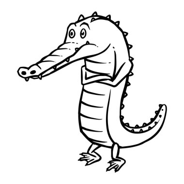 El çizimi depresif timsah çizgi film karakteri. Vektör illüstrasyonu.