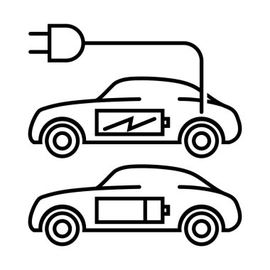 Elektrikli araba ikonu ince hatlarda. Vektör illüstrasyonu.