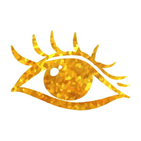 Eye Icon Gold Texture Hand Drawn Vector Illustration — Stock Vector