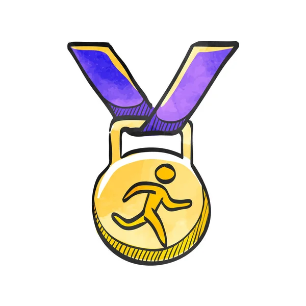 水彩画のアイコン陸上競技メダル — ストックベクタ