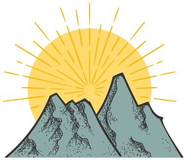 El çizimi dağlar vektör illüstrasyonu