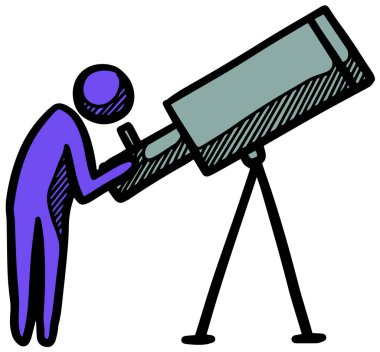 Karalama çizgilerindeki teleskop simgesi. Vektör illüstrasyonu.