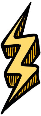 Şimşek gök gürültüsü simgesi. El çizimi vektör illüstrasyonu