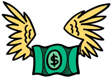 El çizimi yeşil dolar simgesi. Vektör illüstrasyonu.