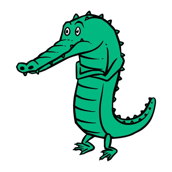 Personnage Dessin Animé Alligator Déprimé Dessiné Main Illustration Vectorielle — Image vectorielle