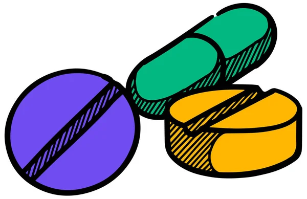 Pillen Symbol Skizzenstil Handgezeichnete Vektorillustration — Stockvektor