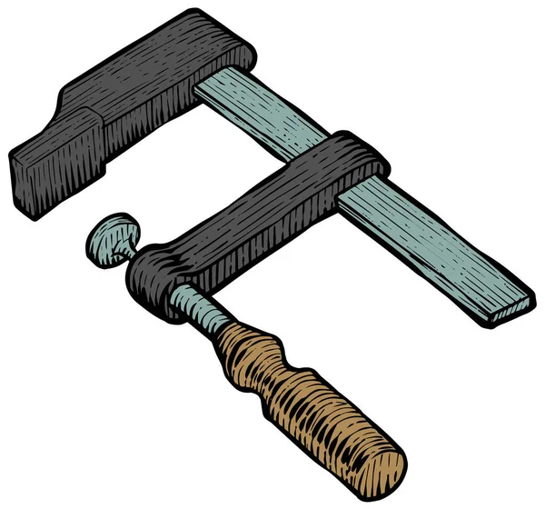 Ikona Zacisku Stylu Szkicowym Ilustracja Wektora Narzędzia Obróbki Drewna — Wektor stockowy