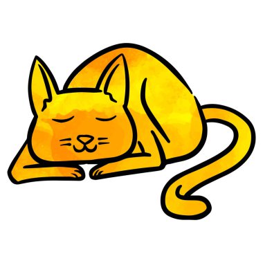 Suluboya tarzı el çizimi uyuyan kedi