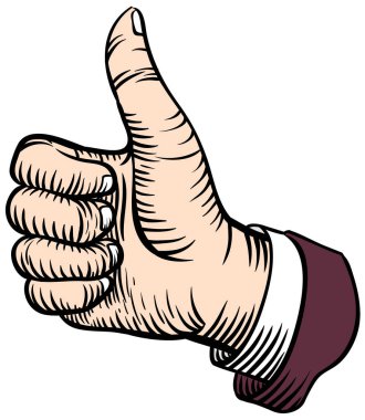 Eskiz tarzında baş parmak yukarı. Vektör illüstrasyonu